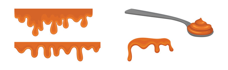Caramel as Dark-orange Confectionery Product Made by Heating Sugar Vector Set