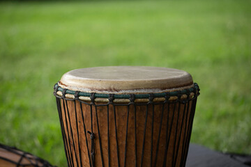 Djembe drum close up, percussion and rythm instrument