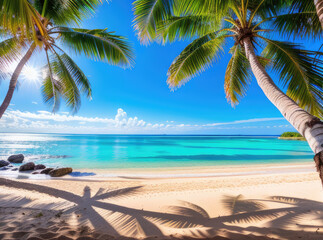 Fototapeta na wymiar tropical beach with palm trees with sunshine