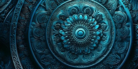 "Sacred Circle" | Blue Relief Mandala Background | Generative AI Artwork