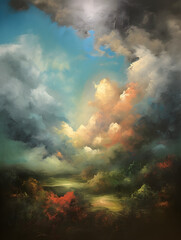 A beautiful paradise, oil paint. Generative AI