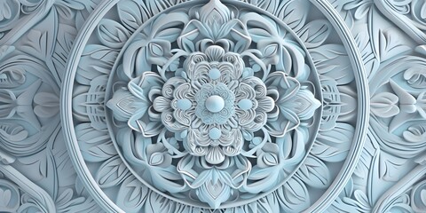 "Sacred Circle" | Pastel Blue Relief Mandala Background | Generative AI Artwork