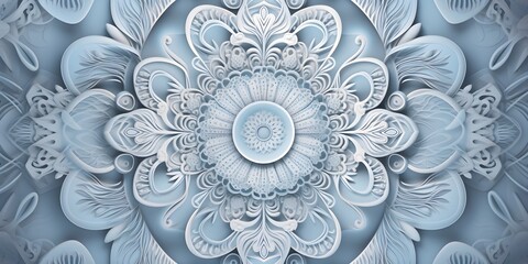 "Sacred Circle" | Pastel Blue Relief Mandala Background | Generative AI Artwork