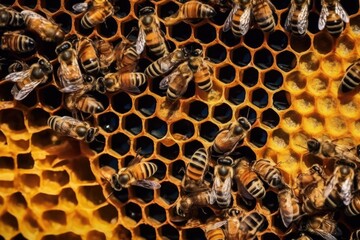 Close-up of bees working in a beehive