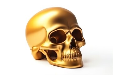 Detailed golden human skull 3d render illustration on isolated white background