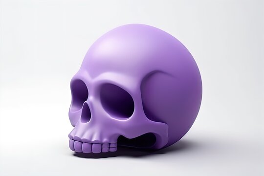 Detailed purple human skull 3d render illustration on isolated white background