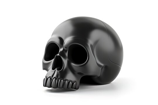 Detailed black human skull 3d render illustration on isolated white background