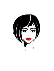 Woman face. Sexy woman with red lips and short haircut. Hair stile icon. Short hair style icon, logo women face