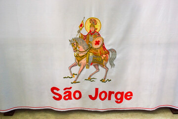 Ceremonial tablecloth embroidered with the St. George image, Rio de Janeiro, Brazil. 