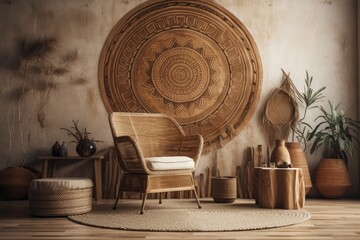 Boho house interior backdrop mockup wall,. Generative AI