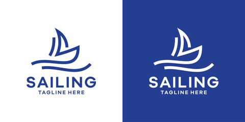 sailing logo design line icon vector illustration
