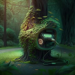 future plugs for an electric car, the future is green and renewable