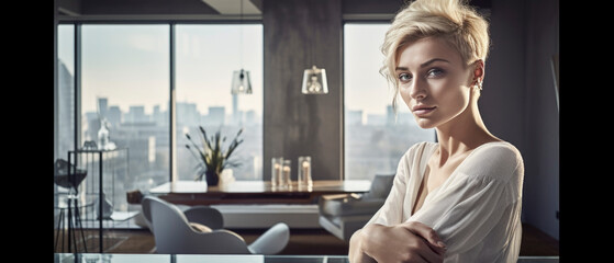 Beautiful woman in an exclsuive apartment enjoying her weekend