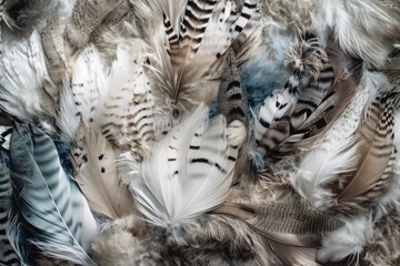 Obraz premium Vintage bohemian color trends, chicken feather texture backdrop. Generative AI