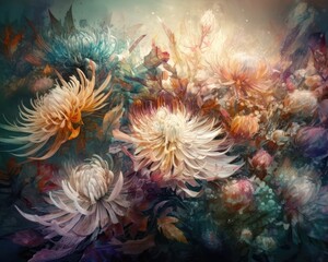 Naklejka na ściany i meble Flowers abstract texture background made with generative ai