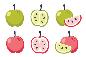 Cartoon apples. Green and red fruit isolated on a white background. Vector illustrations set