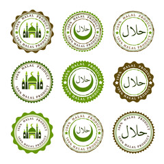 Halal labels collection. Set of vector emblems, stamps and badges.
