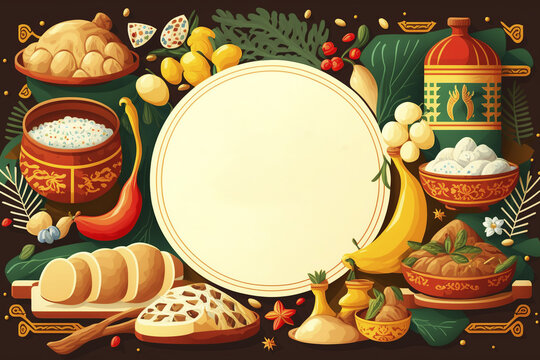 Russian food banner. Design template for russian restaurant with space to write. Generative AI.