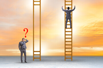Unfair competition concept with people climbing stairs