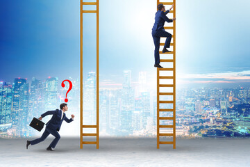 Unfair competition concept with people climbing stairs