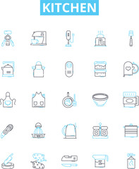 Kitchen vector line icons set. Kitchen, Room, Home, Cooking, Remodel, Appliance, Design illustration outline concept symbols and signs