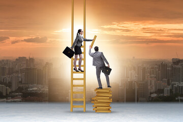 Teamwork concept with colleagues helping each other