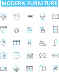 Modern furniture vector line icons set. contemporary, stylish, sleek, designer, functional, luxurious, updated illustration outline concept symbols and signs