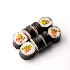 Vegetarian sushi rolls with vegetables. Futomaki with pepper, tomato, cucumber. Healthy low calorie...