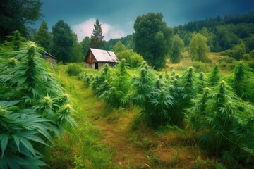 Fototapeta na wymiar Mature Herbal Cannabis Plant Ready for Harvest at a CBD Oil Hemp Marijuana Farm