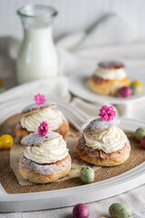 Semlor or Semla Swedish buns with cream