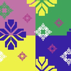 Abstract contemporary seamless pattern of ornament elements. Geometric shapes, textures. Vibrant boho print.