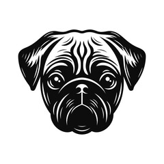 Pug head logo. Black and white emblem. Vector illustration