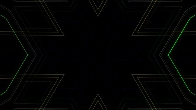 3D Abstract shining bright lines set wave, colorful, black background	