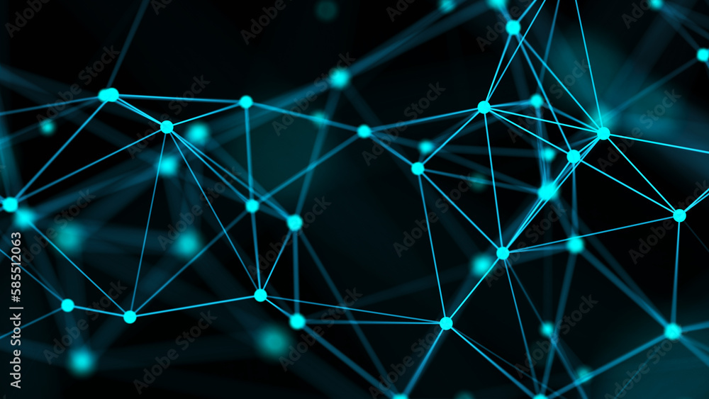 Poster connecting colored lines and dots in space. abstract digital background. data network connections.3d