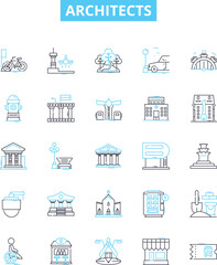 Fototapeta na wymiar Architects vector line icons set. Design, Creativity, Vision, Blueprint, Structure, Planning, Detail-oriented illustration outline concept symbols and signs