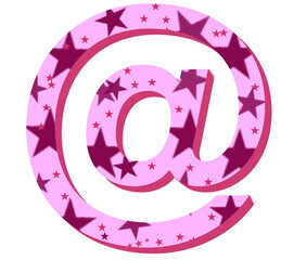 At - @ - font symbol - pink color with stars - png file - with a transparent background for designer use.  Isolated from the front.  ideal for website, email, presentation, advertisement, image	 - obrazy, fototapety, plakaty