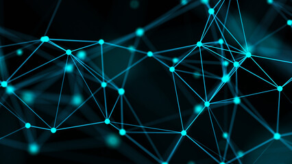 Connecting colored lines and dots in space. Abstract digital background. Data network connections.3d rendering.