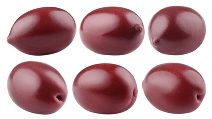 red Olives isolated on white background, clipping path, full depth of field