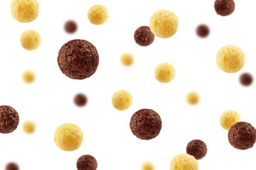 Falling corn ball, isolated on white background, selective focus