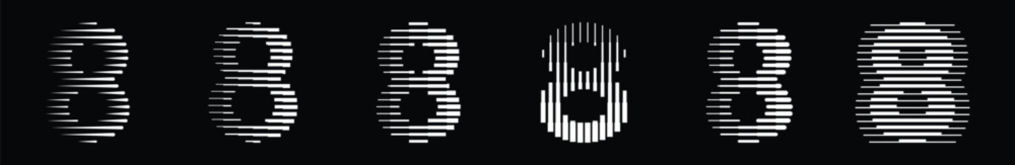 Number 8 Collection with Abstract Line Pattern