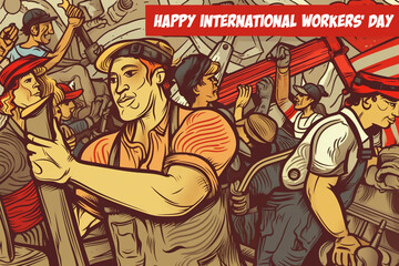 Happy International Workers DayCreated with Generative AI Technology - obrazy, fototapety, plakaty