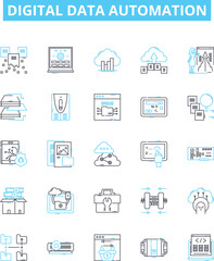 Fototapeta na wymiar Digital data automation vector line icons set. Digital, Data, Automation, AI, Machine, Learning, Cloud illustration outline concept symbols and signs