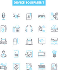 Device equipment vector line icons set. Device, Equipment, Electronics, Gadget, Appliance, Machinery, Tools illustration outline concept symbols and signs
