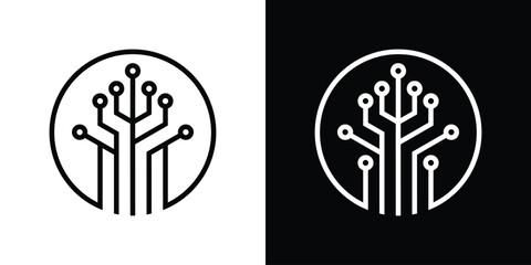 tree technology and circle line icon vector illustration