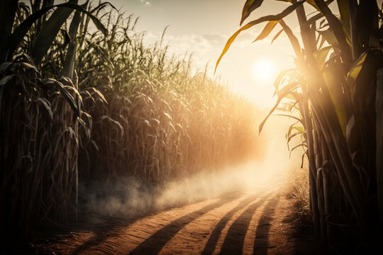 sugarcane in plantation with sunlight, spring season, Generative AI