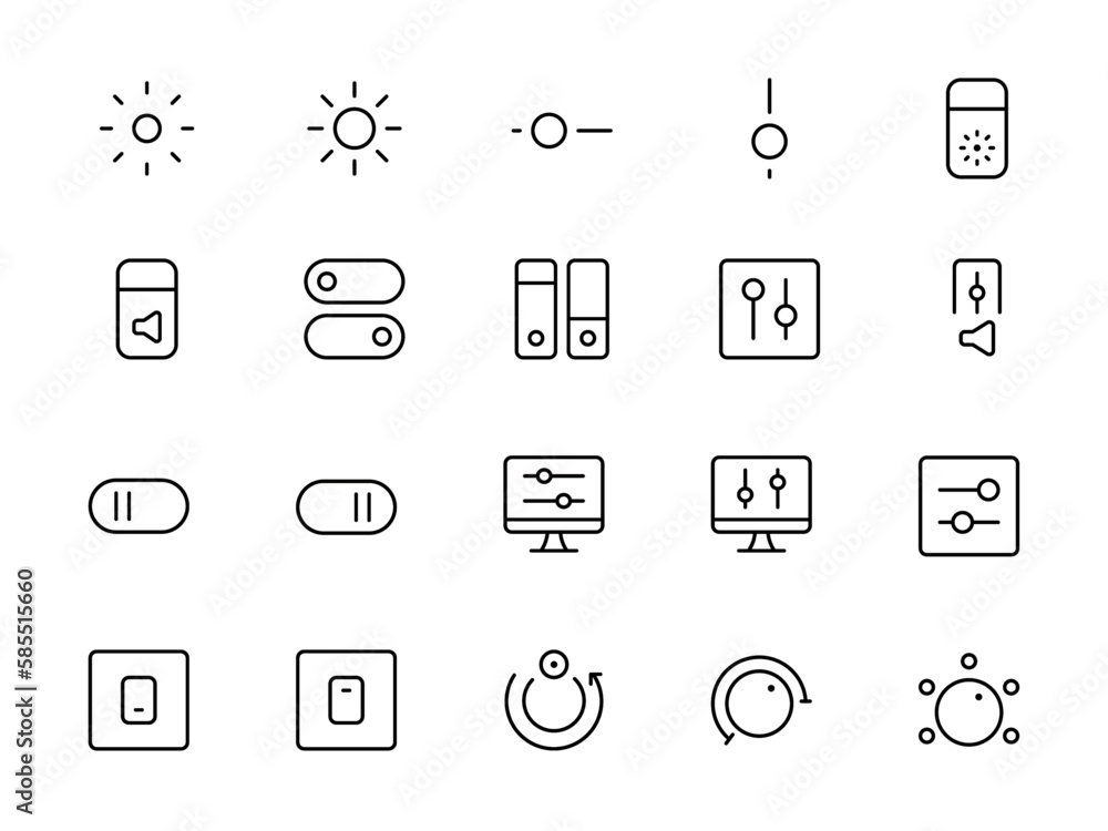 Poster mobile control icon set, minimalist and simple looking ui icons set for dark, light mode. outline is
