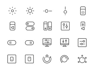Mobile control icon set, Minimalist and simple looking ui icons set for dark, light mode. Outline isolated user interface elements for night, day themes