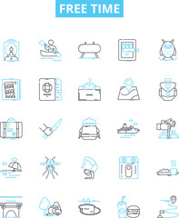 Free time vector line icons set. Leisure, Relaxation, Spare, Recreation, Vacation, Holiday, Idleness illustration outline concept symbols and signs