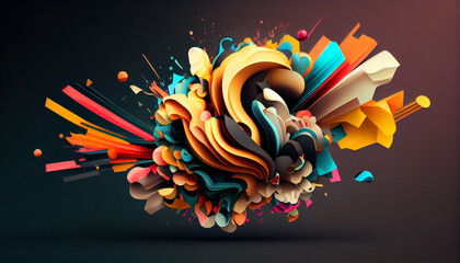 Experience an explosive 3D abstract background with vibrant colors, dynamic shapes, and pulsating energy. Toon shading, bold outlines, and 8K resolution create a striking visual impact.