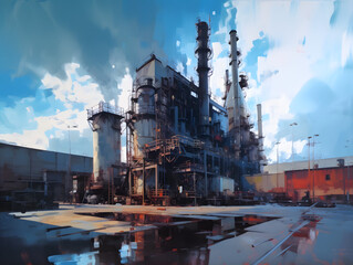 Factory technology, oil paint. Generative AI